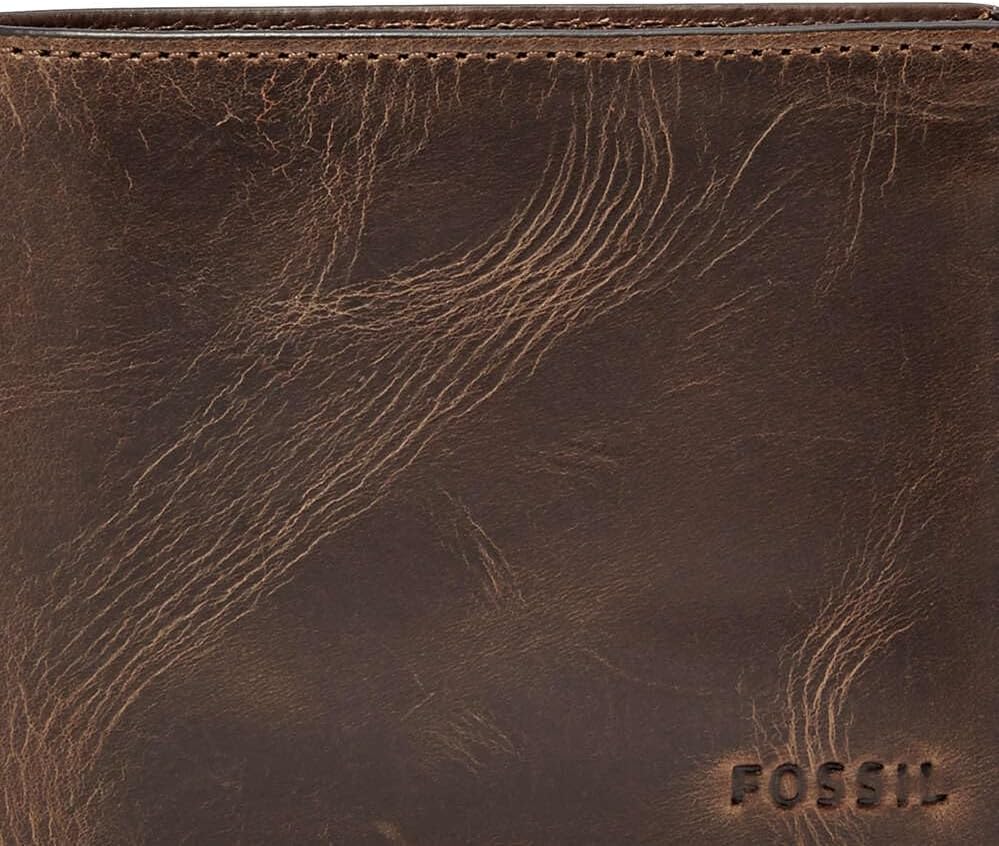 Fossil Herren Derrick Leder Bifold Geldbörse 11,43 cm L x 1,905 cm B x 8,89 cm H Dunkelbraun, Dunkel