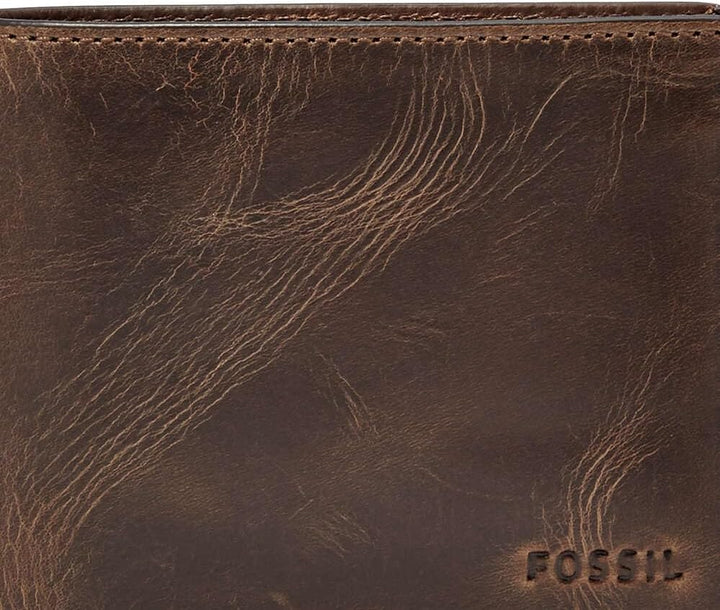 Fossil Herren Derrick Leder Bifold Geldbörse 11,43 cm L x 1,905 cm B x 8,89 cm H Dunkelbraun, Dunkel