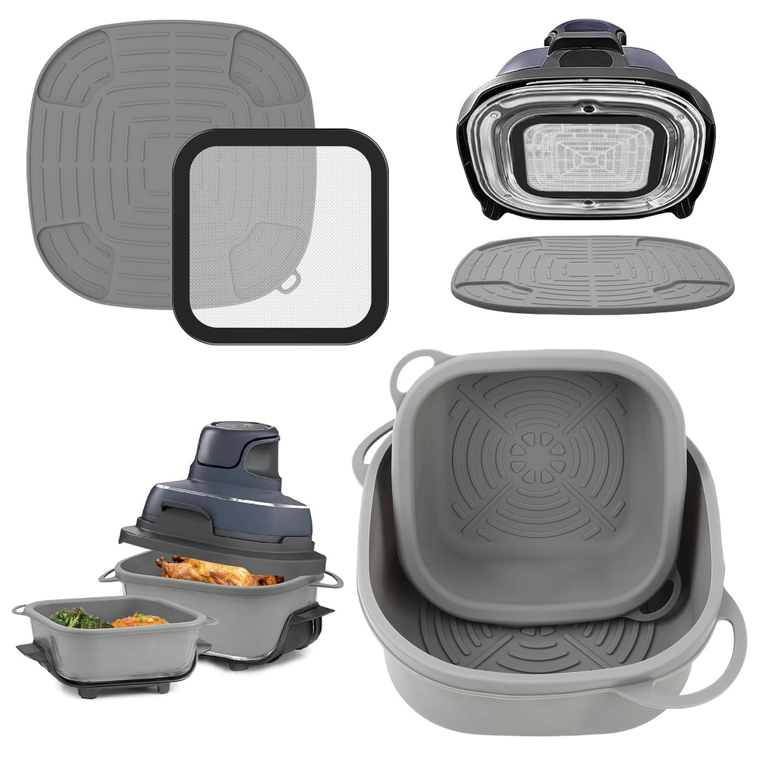 Airfryer Zubehör für Ninja CRISPi FN101EU: Komplett-Set mit 2x Silikonform + 1x Edelstahl Spritzschu
