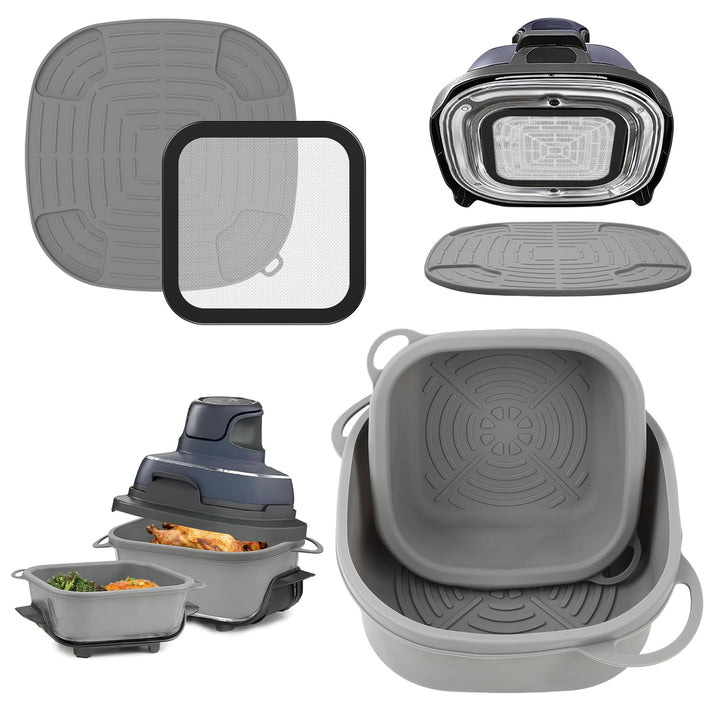 Airfryer Zubehör für Ninja CRISPi FN101EU: Komplett-Set mit 2x Silikonform + 1x Edelstahl Spritzschu