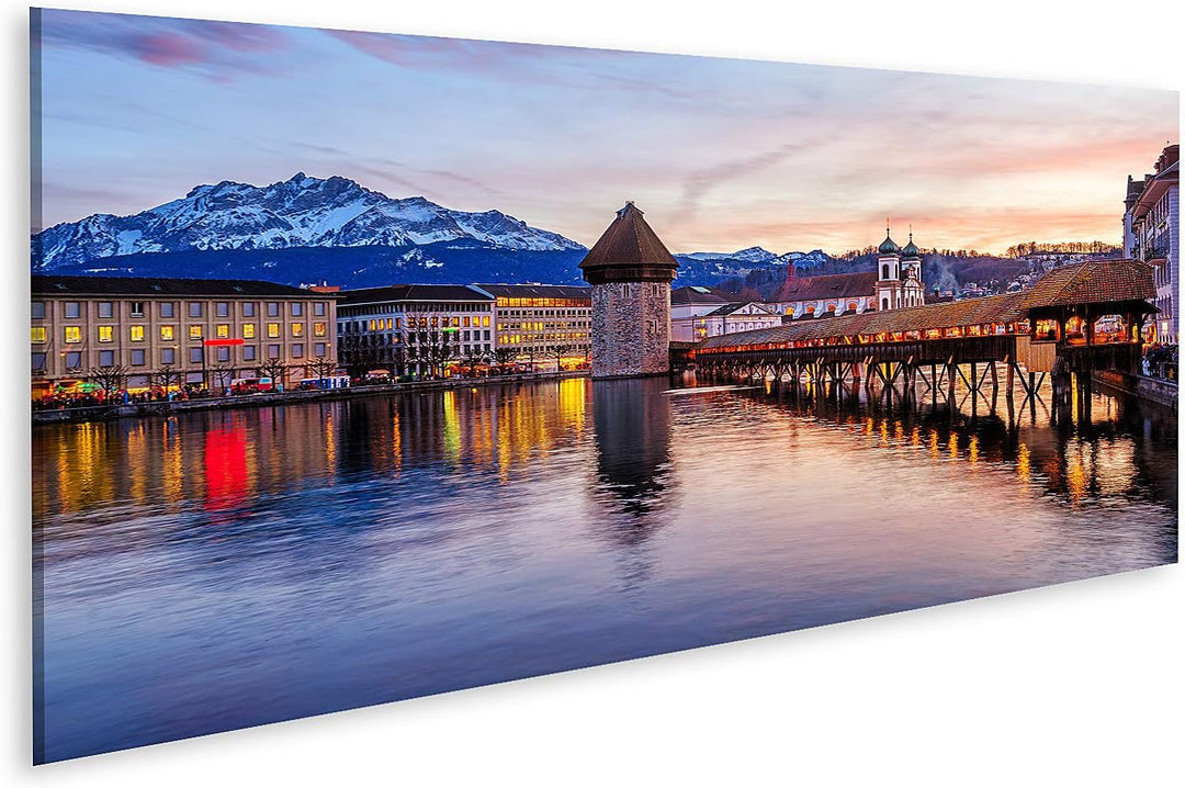 islandburner Bild auf Leinwand Luzern Schweiz Die Hölzerne Kapellbrücke In Der Historischen Altstadt