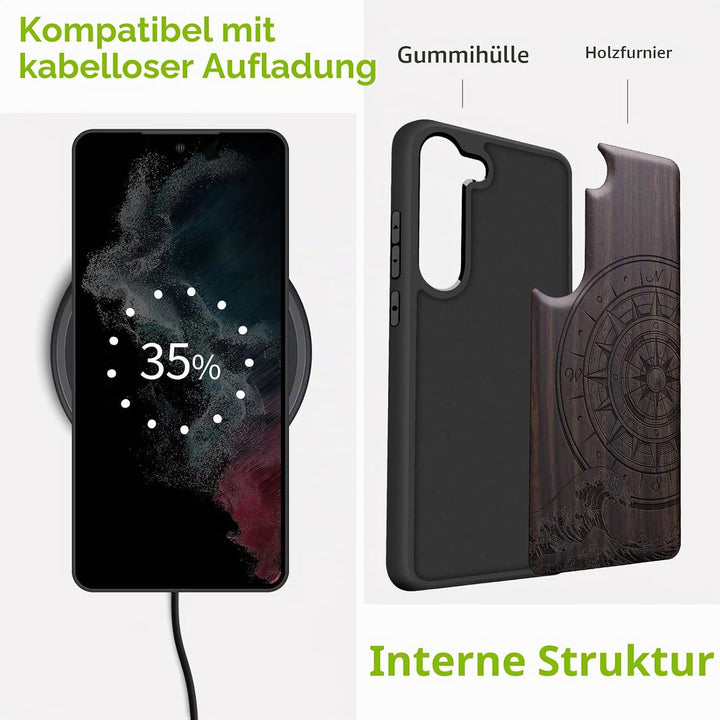 Carveit Holz Handyhülle für Galaxy S23 Plus Cover [Einzigartiges Design Case] Stossstange hülle Komp