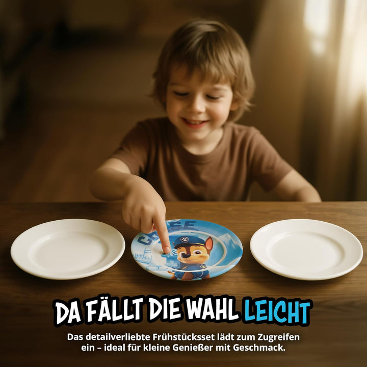 Paw Patrol Frühstücksset für Kinder - Geschirr Set 3-teilig Teller, Schale &amp; Tasse aus Porzellan
