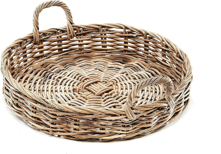 Kobolo Tablett Dekotablett Serviertablett aus Rattan rund -kubu grau- 49x49x10cm