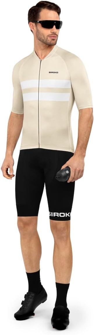 SIROKO M3 Radtrikot Herren Kurzarm Ultraleicht Aerodynamische Fahrradbekleidung S Beige/Weiss, S Bei