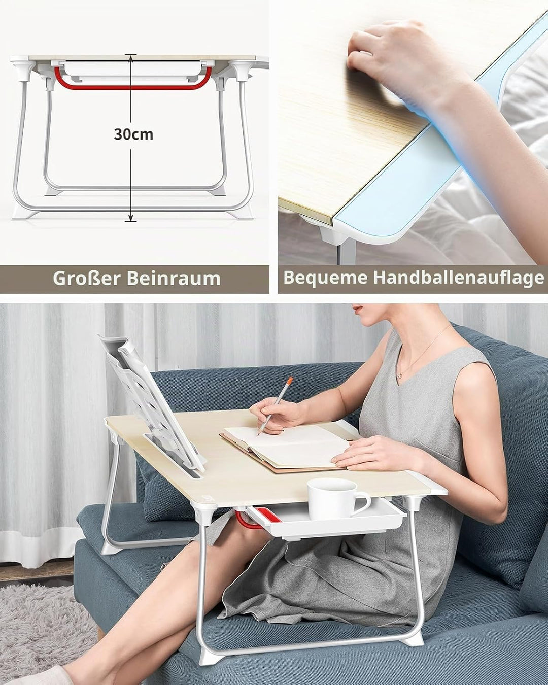 SAIJI Klappbarer Bett-Schreibtisch für Laptop, Essen, Frühstück, Schreiben, Gaming, extra gross, 65x
