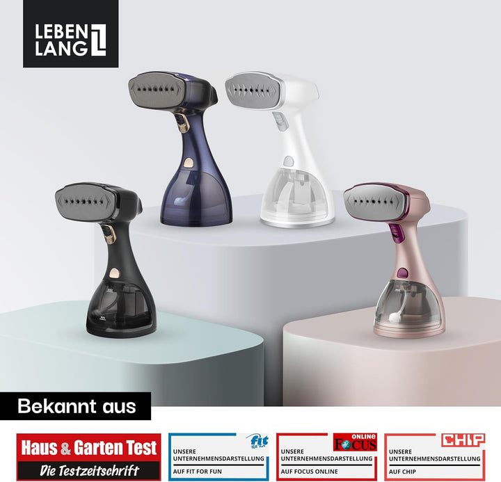 LEBENLANG Steamer Dampfglätter TESTSIEGER - 1500W &amp; 300ml inkl. Bügelhandschuh &amp; Aufsätze I Pro Damp