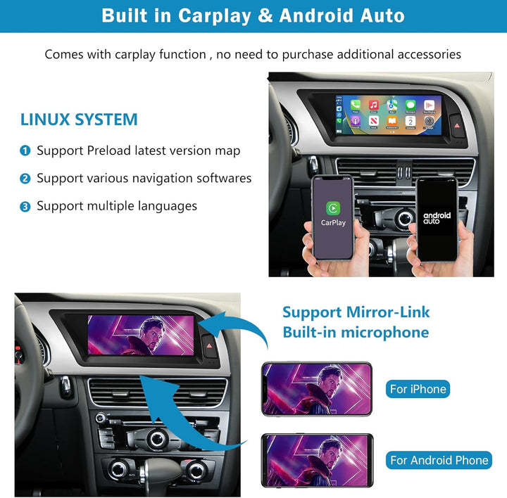 Autoradio 8,9 Zoll Touchscreen mit kabellosem Carplay und Android Auto für 2009–2016 Audi A4 S4 mit