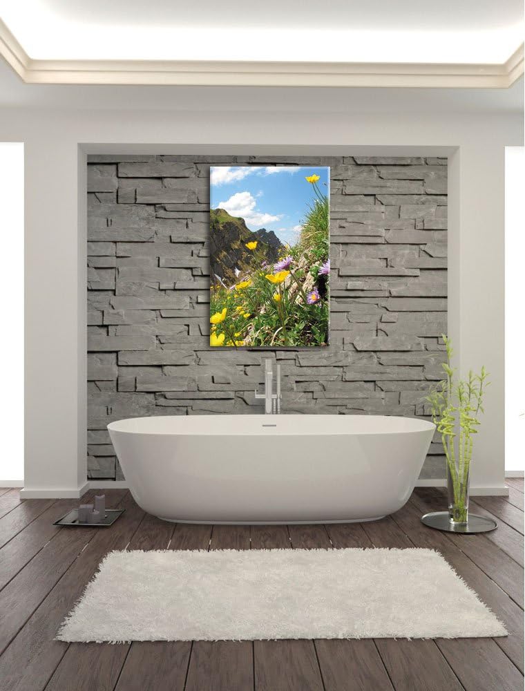 Blumenwiese im Frühling, Format: 100x70 auf Leinwand, XXL riesige Bilder fertig gerahmt mit Keilrahm