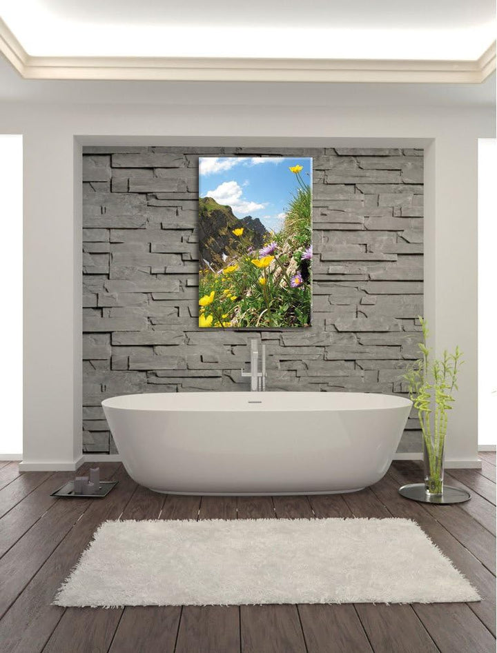 Blumenwiese im Frühling, Format: 100x70 auf Leinwand, XXL riesige Bilder fertig gerahmt mit Keilrahm