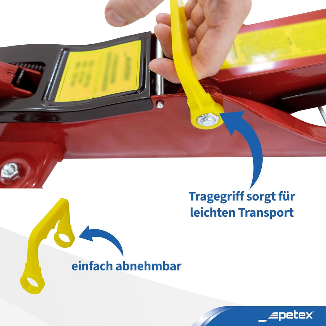 PETEX Rangierwagenheber, 2 T, hydraulisch + 2X Unterstellböcke, höhenverstellbar und faltbar, 2 T, r
