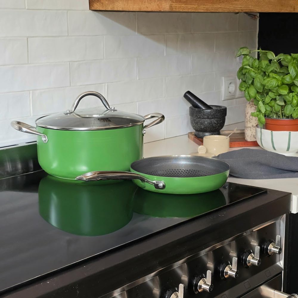 Cook & Pan - Go Green Honey Topfset und Pfannenset 9-teilig-Induktionsgeeignet-PFAS frei Wabenstrukt
