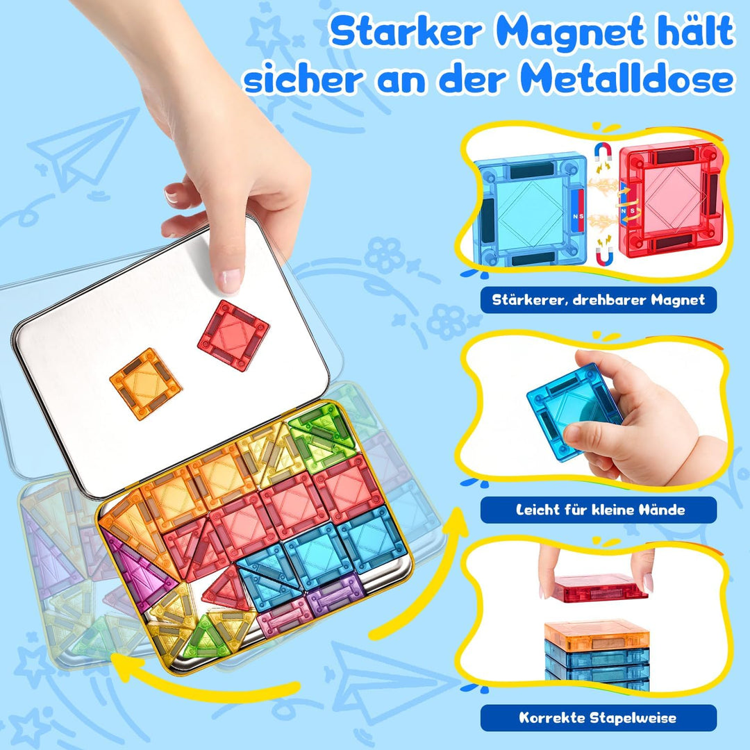 Mini Magnetische Bausteine Reiseset Spielzeug ab 3 4 5 6 7 Jahre: Tragbares 48 Teile Magnetische Til