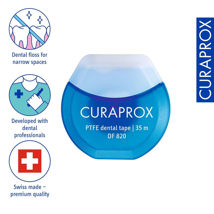 Curaprox Dental Tape DF 820 PTFE, Zahnband für enge Zwischenräume, beschichtet, reissfest, 35 m