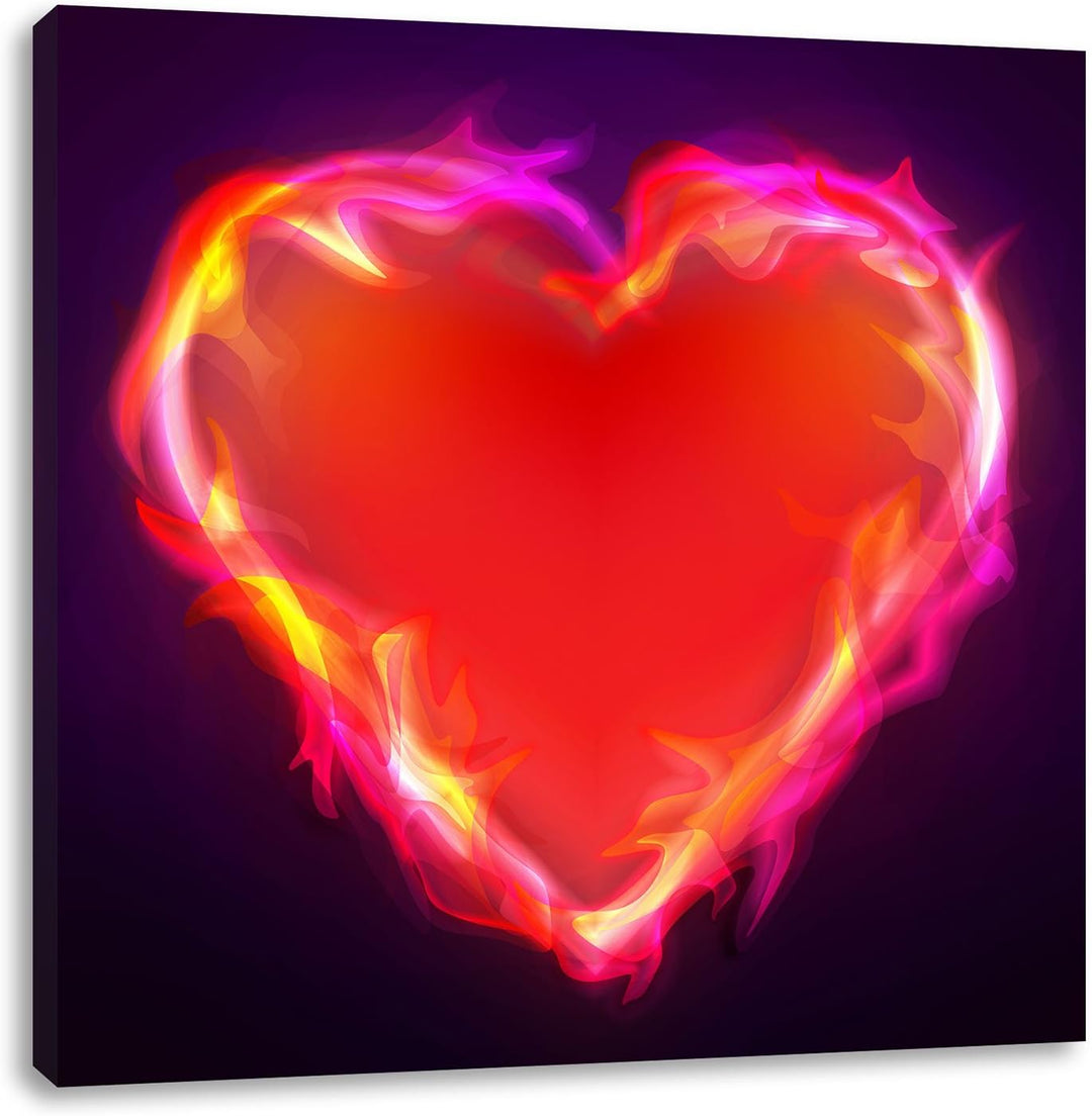 Pixxprint Herz aus Feuer, Format: 70x70 auf Leinwand, XXL riesige Bilder fertig gerahmt mit Keilrahm