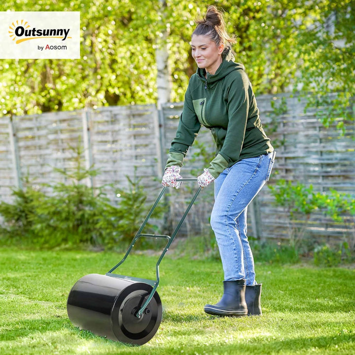 Outsunny Rasenwalze mit U-Griff, Gartenwalze, Gartenrolle, 40 cm Durchmesser, 60 L Wasser-/Sandfüllu