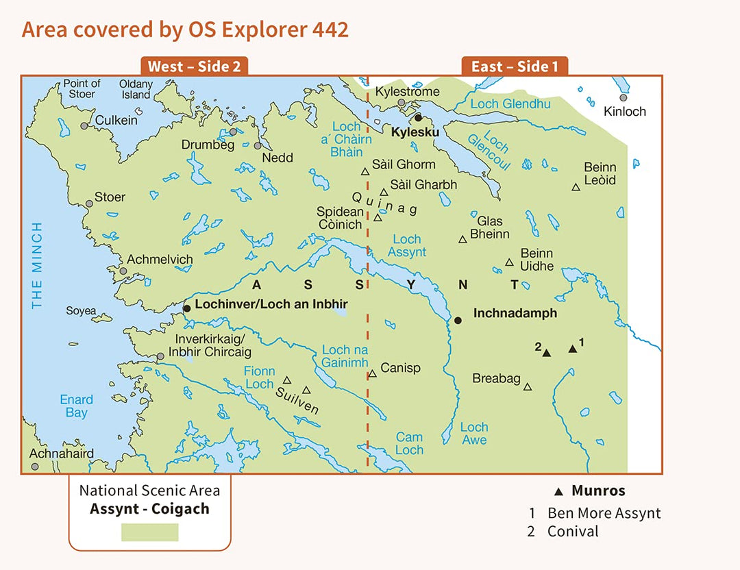 Assynt and Lochinver (OS Explorer Active Map, Band 442), Karte