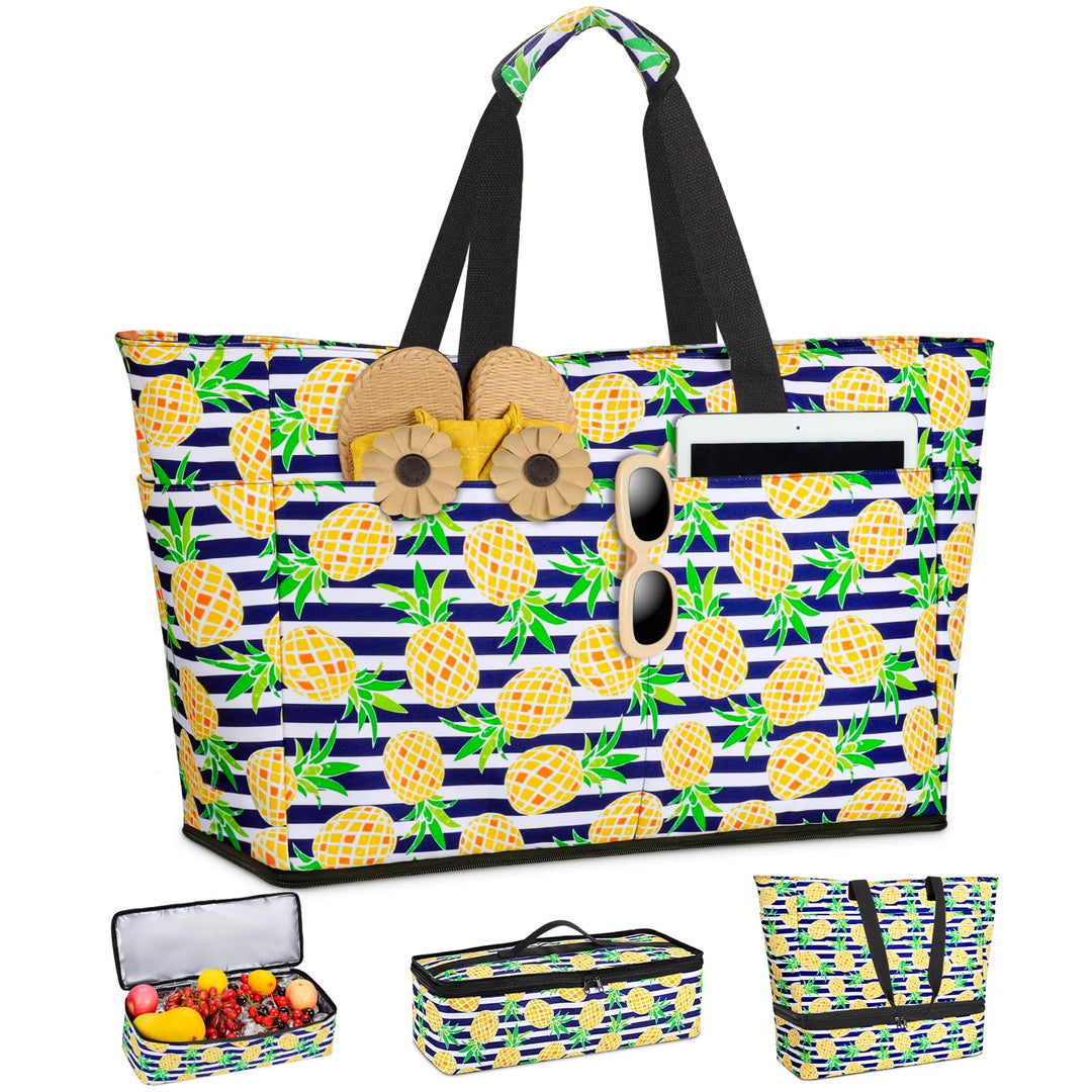 ISEYOU Strandtasche XXL Familie mit Kühltasche, Gross Strandtasche mit Reissverschluss Wasserdicht S
