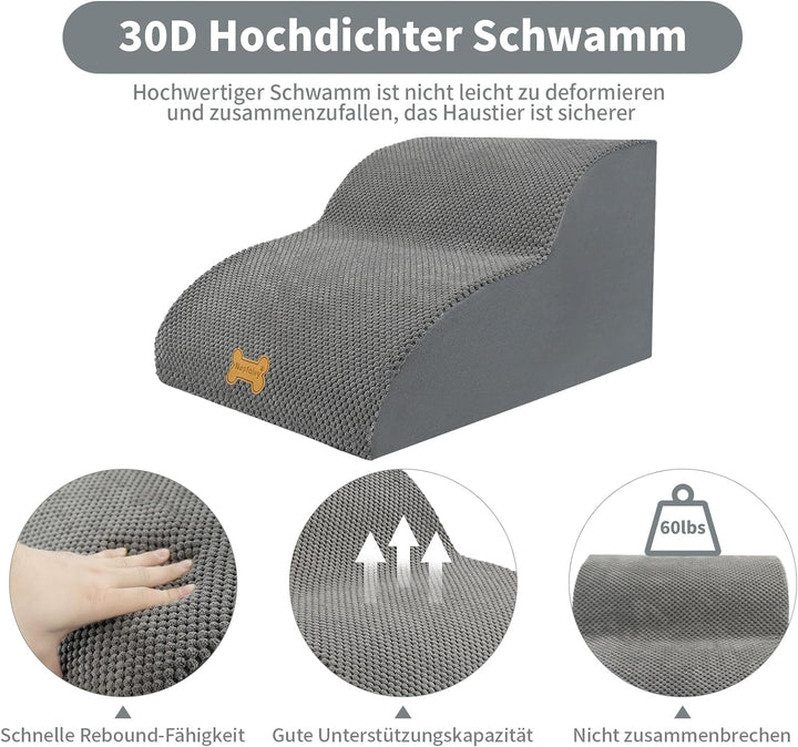 Nepfaivy Hundetreppe für Kleine Hunde 2-Stufig, Haustiertreppe für Bett und Sofa aus Hochdichtem Sch