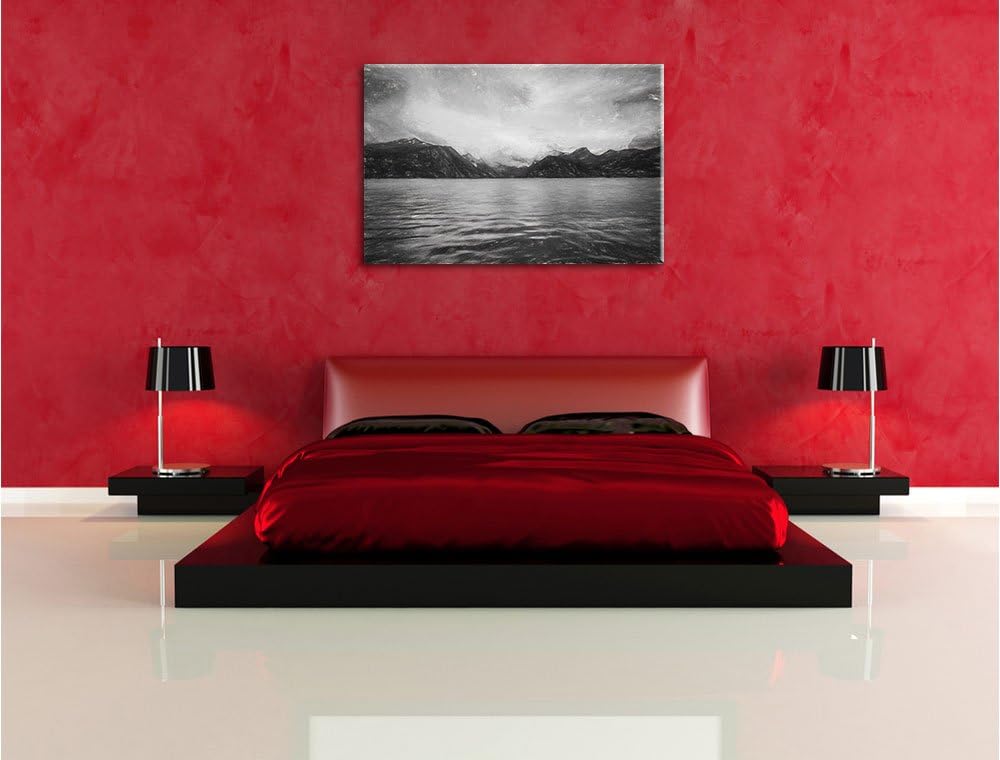 Pixxprint eine schöne Landschaft im Norden Kunst Kohle Effekt, Format: 100x70 auf Leinwand, XXL ries