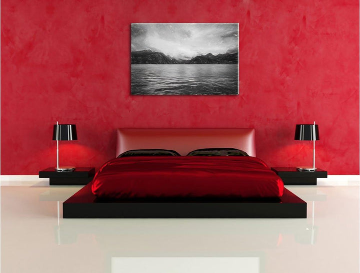 Pixxprint eine schöne Landschaft im Norden Kunst Kohle Effekt, Format: 100x70 auf Leinwand, XXL ries