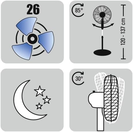 TROTEC Standventilator TVE 26 S – 30 Watt, oszillierend 85°, 5 Betriebsmodi, Ø 40 cm, höhenverstellb