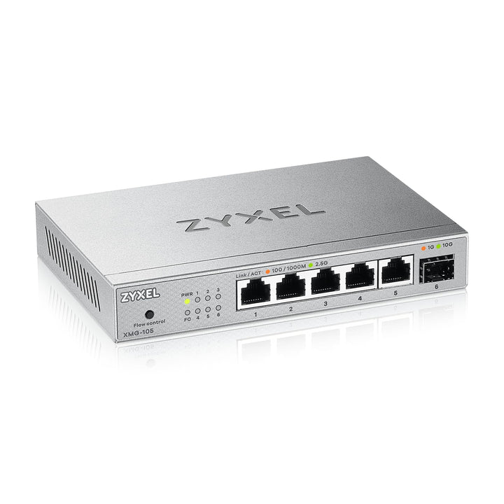 Zyxel 5-Port 2.5G Multi-Gig Unmanaged Switch | 1 x 10G SFP+ | Desktop/Wandmontage [XMG-105] 5 Port |