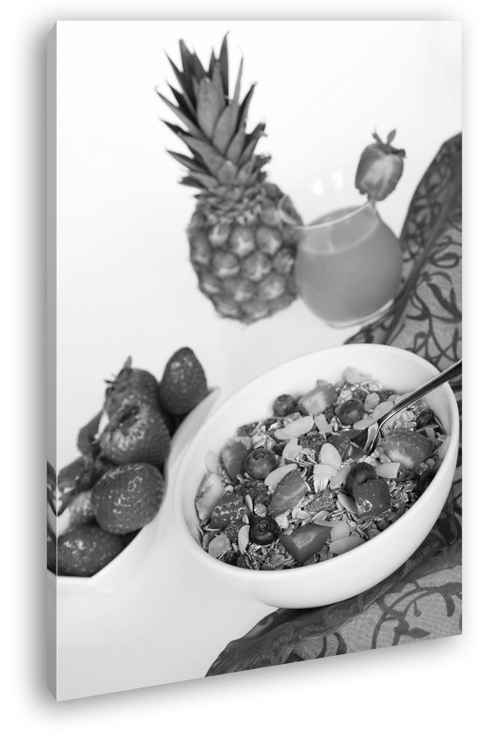 deyoli gesundes Müsli mit Obst Effekt: Schwarz/Weiss im Format: 80x60 als Leinwandbild, Motiv fertig