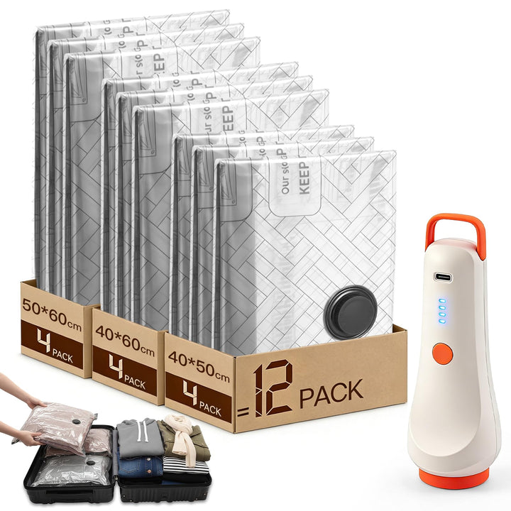 Lullu Reise Vakuumbeutel für Kleidung mit Pumpe, 12 Vacuum Bags for Travel | Vakuum Beutel 4*40x50,4