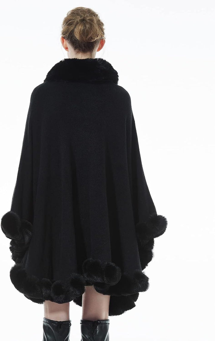 BEAUTELICATE Kunstpelz Poncho Cape Strick Damen Winter Kunstfell Stola Schal Cape Cardigan Warm mit