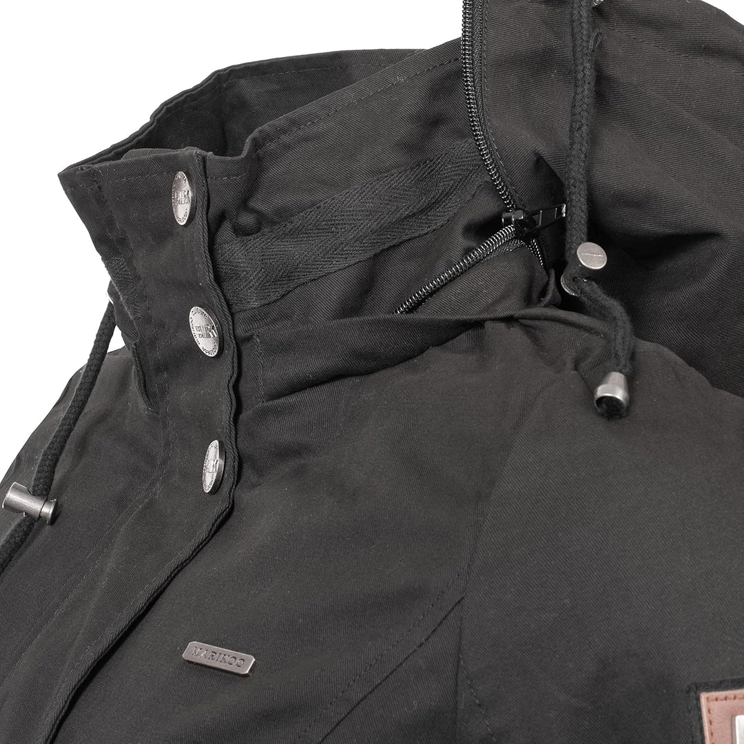 MARIKOO Damen leichte Übergangsjacke Baumwoll-Parka mit Kapuze Nyokoo XS-XXL M Schwarz, M Schwarz