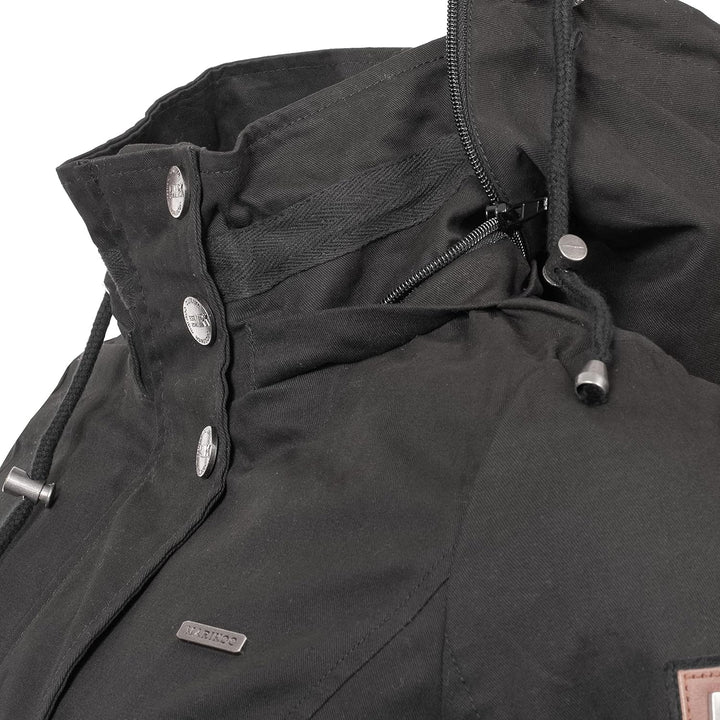 MARIKOO Damen leichte Übergangsjacke Baumwoll-Parka mit Kapuze Nyokoo XS-XXL M Schwarz, M Schwarz