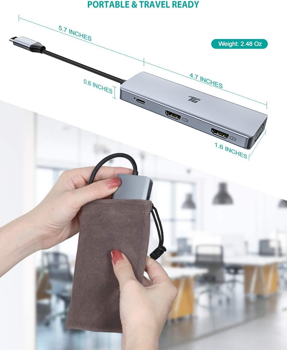 USB C Hub, USB C Adapter, Tiergrade 9 in 1 Triple Display Collage Display Typ C Adapter mit 2 4K HDM