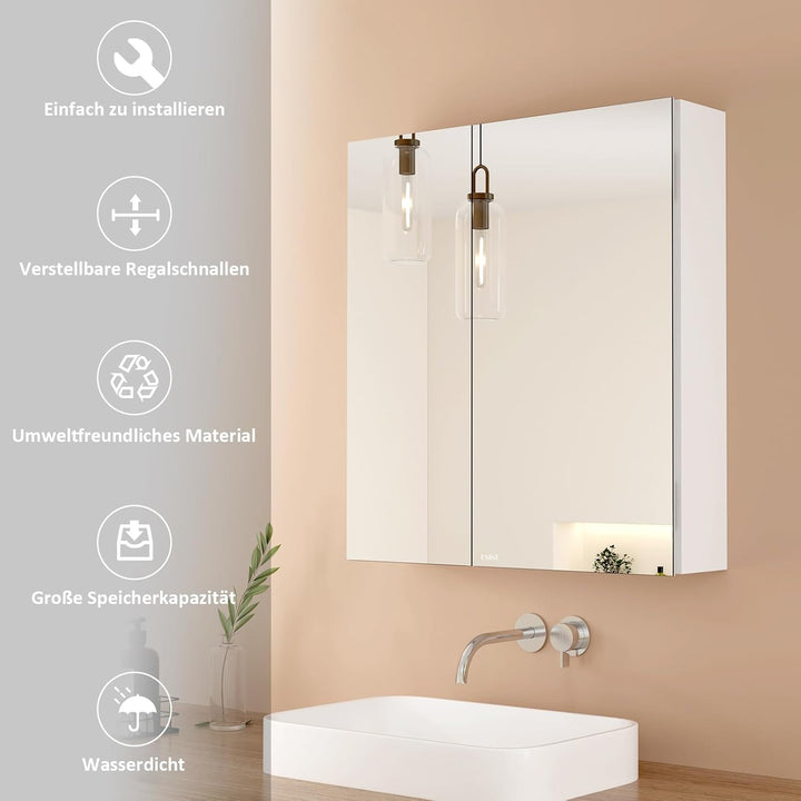 EMKE Spiegelschrank Bad, Badezimmer Spiegelschrank mit Spiegel, 60x65cm Badschrank Wandschrank mit h