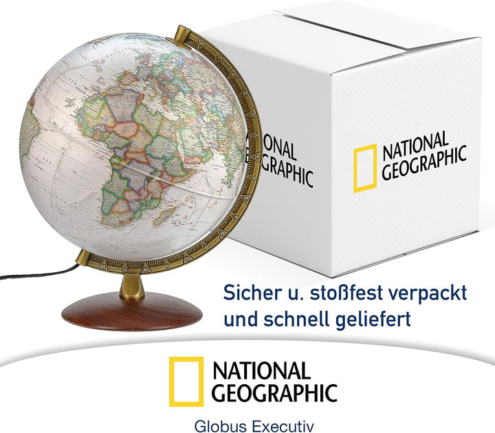 National Geographic - Leuchtglobus im exekutiven Stil - 30cm Globus mit stabilem Standfuss und Metal