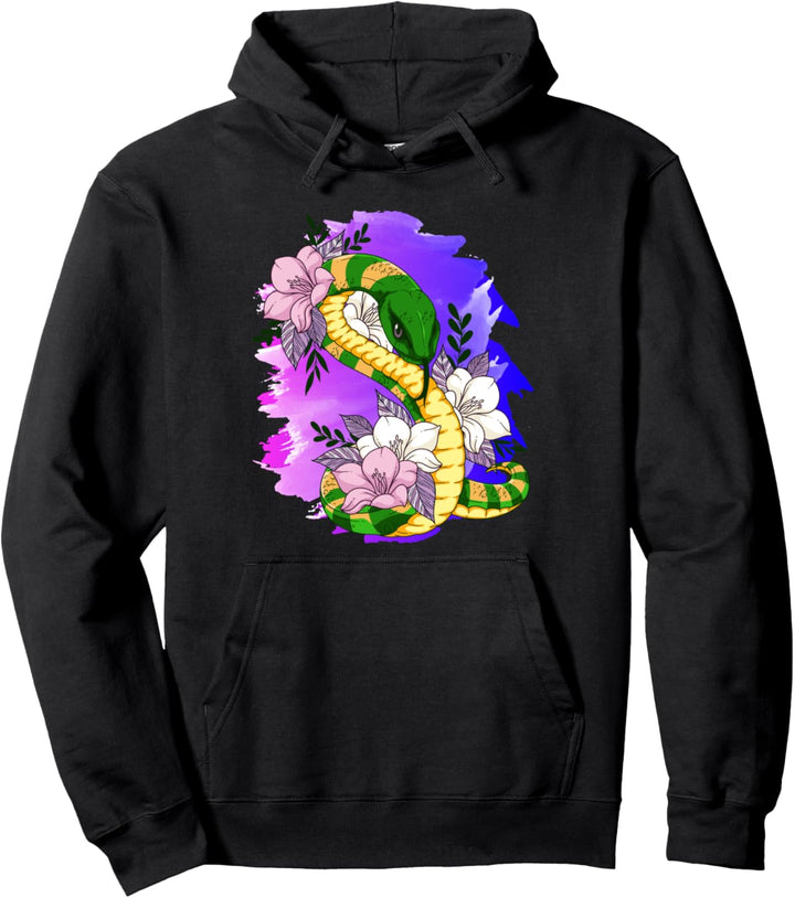The Snake Reptilien-Schlange mit rosa Blumen-Motiv Pullover Hoodie