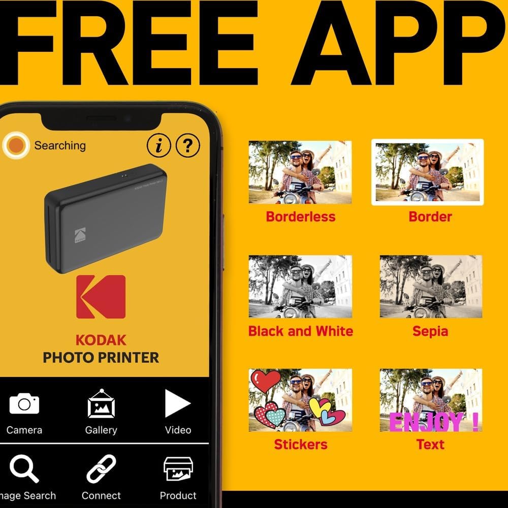 Kodak Mini 2 HD Wireless Mobile Instant Fotodrucker w / 4 Pass patentierte Drucktechnologie (Schwarz
