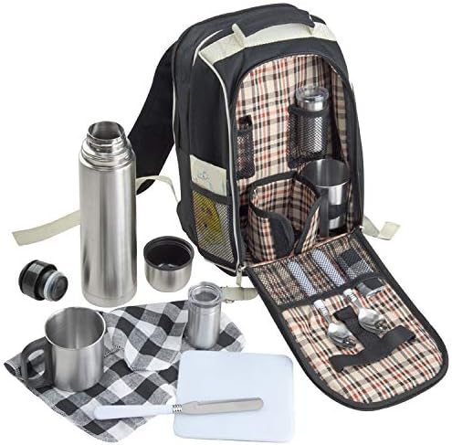 Picknickrucksack mit Isolierflasche aus Edelstahl mit integrierter Kühltasche