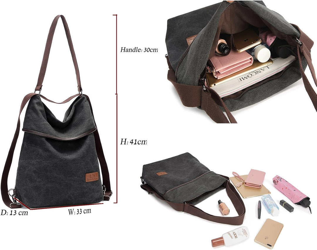Travistar Damen Canvas Schultertasche Rucksack Gross Handtasche Vintage Damen umhängetasche Anti Die