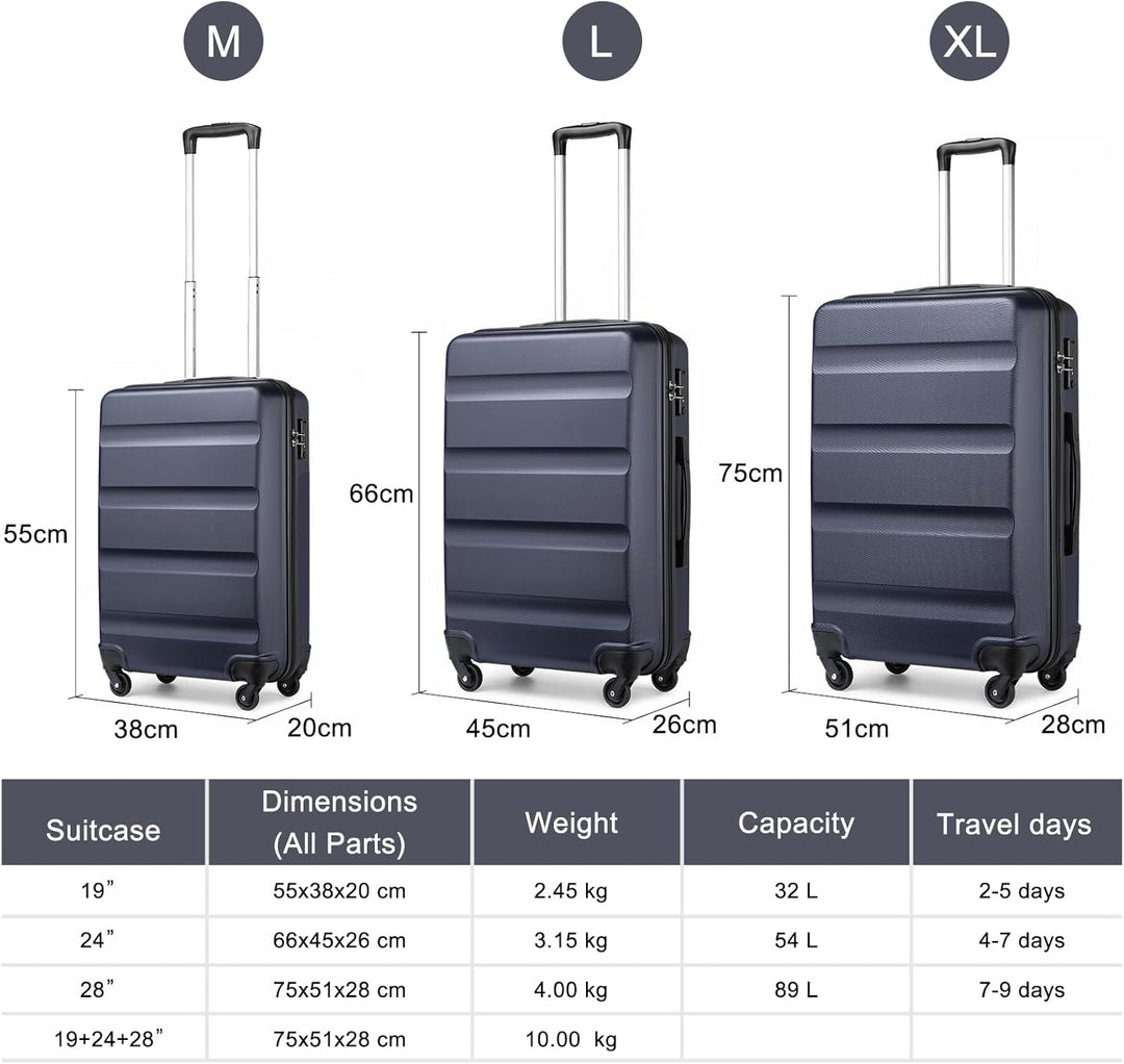 KONO Gepäck-Sets Kofferset Hartschale Koffer Reisekoffer Set 3 teilig Hartschalenkoffer Rollkoffer S