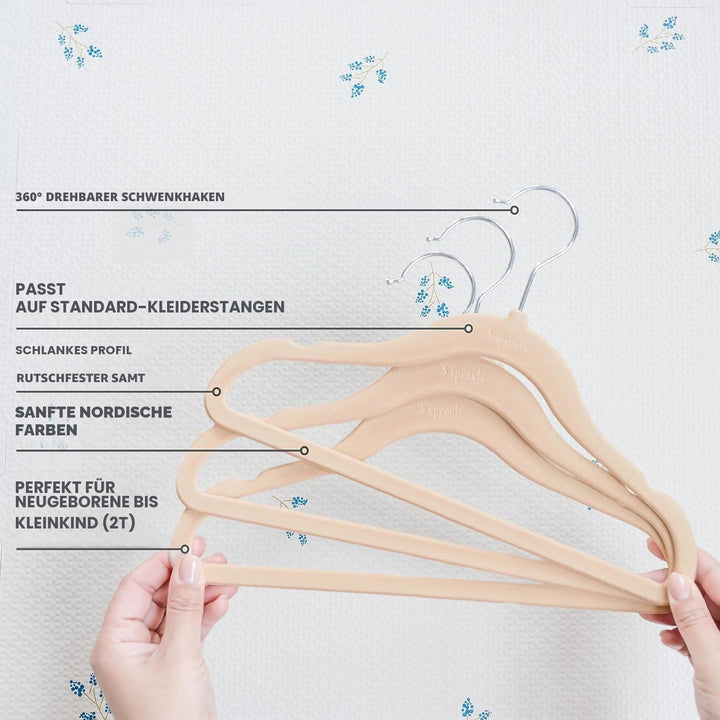 3 Sprouts Kinder Kleiderbügel aus Samt - rutschfest & Robust - Ideal für Baby- & Kleinkinderkleidung
