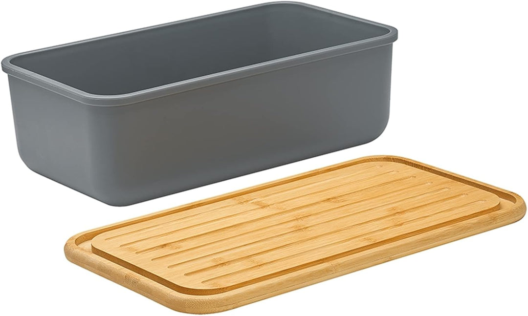 Zassenhaus Brotkasten, Deckel als Schneidbrett verwendbar, Brotkorb Bambus cool grey, 40 x 23 x 13,5