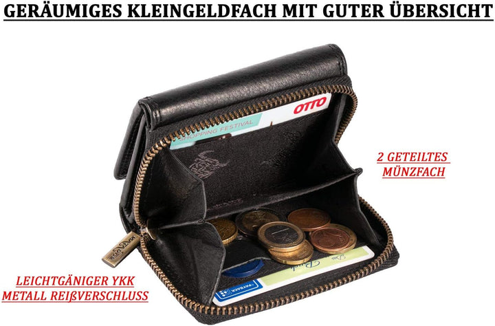 MATADOR Geldbörse Damen Portemonnaie Klein Frauen Geldbeutel Herren TüV Geprüfter RFID/NFC Schutz (B