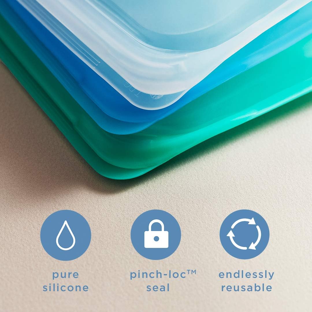 stasher Silikonbeutel für Lebensmittel, Stand Up Bag (Aqua) | wiederverwendbare Gefrierbeutel | abwa