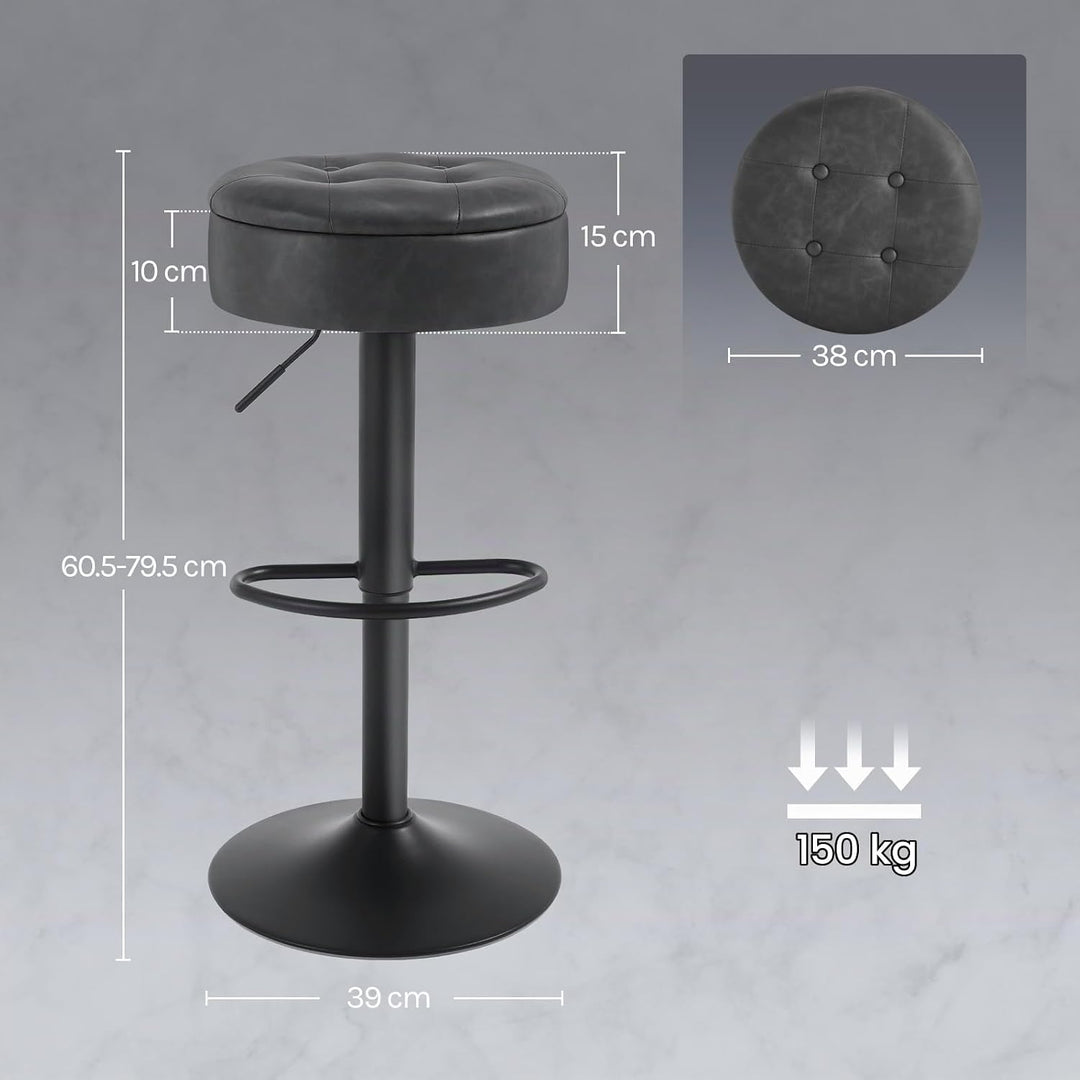 WOLTU Barhocker 2er Set, Sitzhocker mit Stauraum, Hocker höhenverstellbar 360° drehbar, Drehhocker f