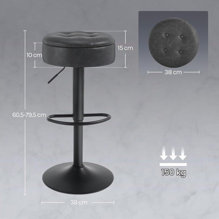 WOLTU Barhocker 2er Set, Sitzhocker mit Stauraum, Hocker höhenverstellbar 360° drehbar, Drehhocker f