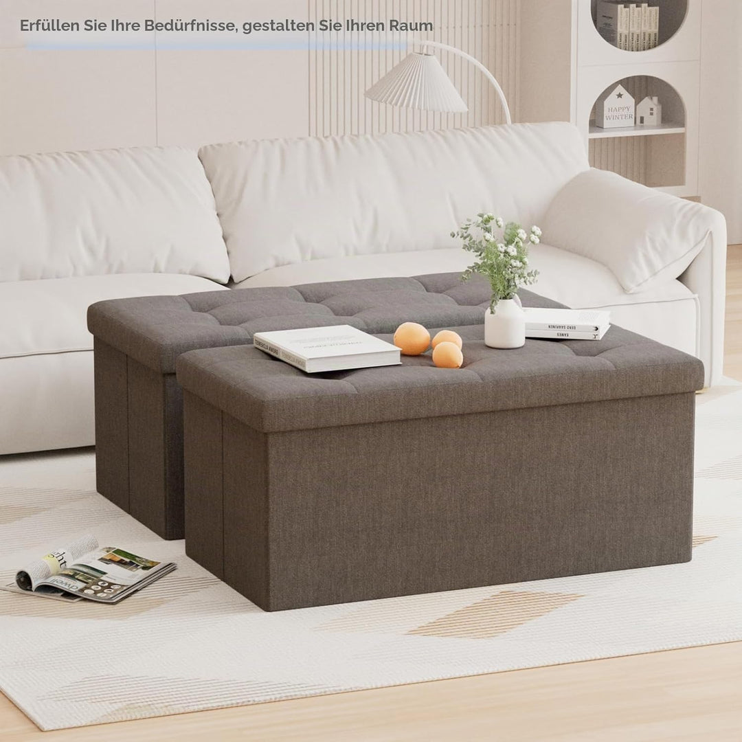 BRIAN & DANY Faltbarer sitzhocker Leinen Sitzbank mit Stauraum, Braun, 76 x 38 x 38cm, Braun