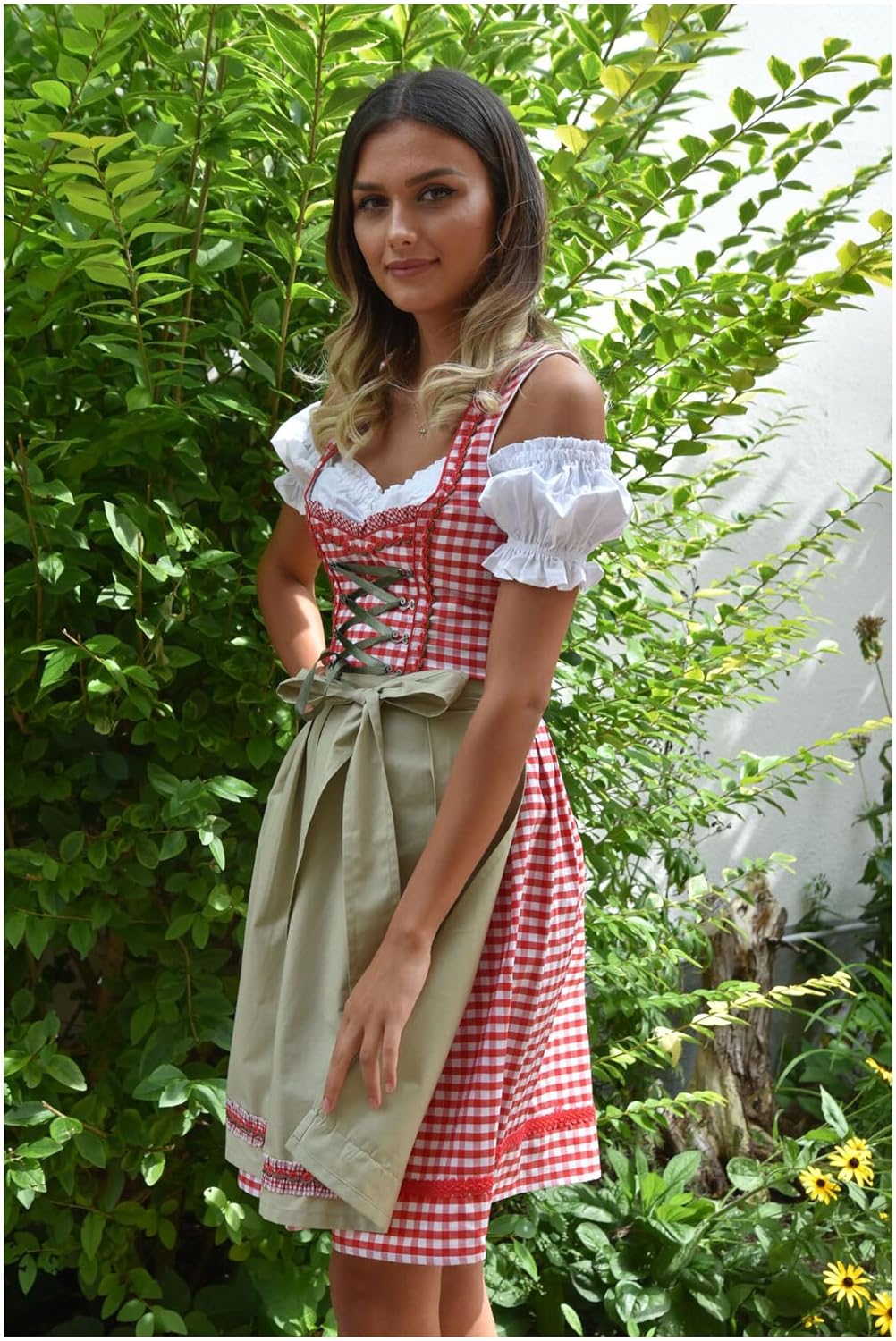 Dirndl Set Trachtenkleid 510GT Rot Weiss kariert (42)