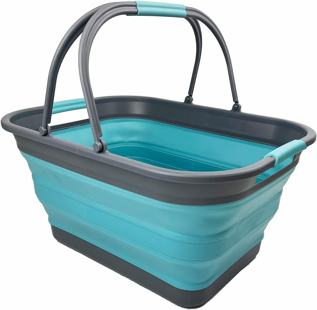 SAMMART 29 l zusammenklappbare Wanne mit Griff, tragbarer Picknickkorb, platzsparender Aufbewahrungs