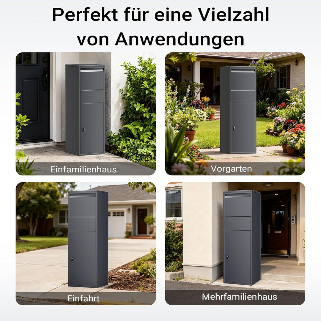 Wiltec Paketkasten Anthrazit 460 x 450 x 1400 mm, Paketbox Zuhause, Private Paketannahme passend für